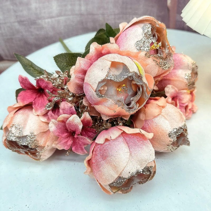 Bluejw European Style Peony Artificial Silk Bouquet with Gold Bundling – High-End Dried Plants for Elegant Dining Table Decoration - Image 2