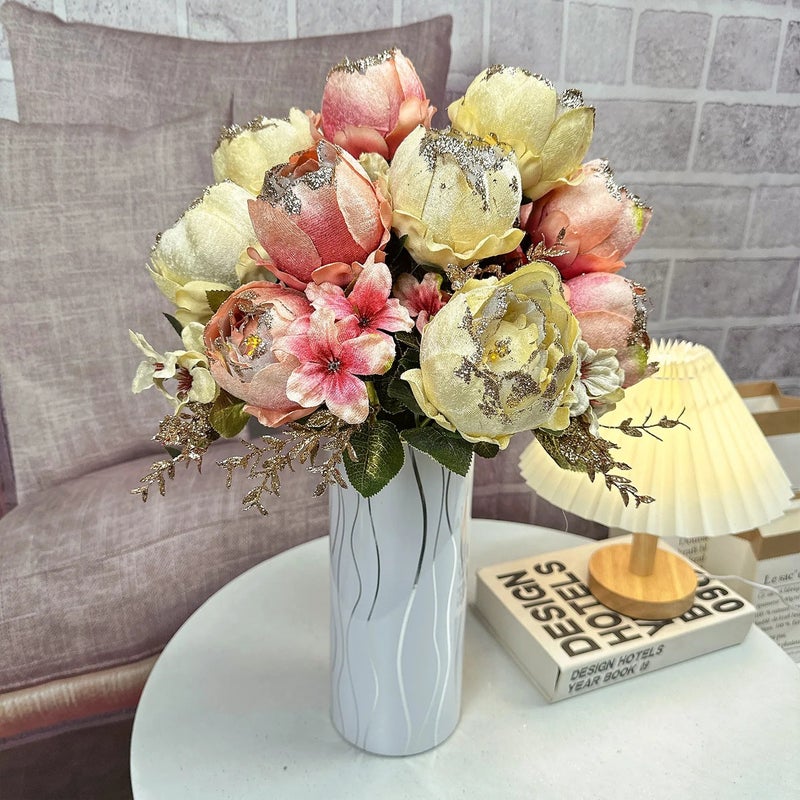 Bluejw European Style Peony Artificial Silk Bouquet with Gold Bundling – High-End Dried Plants for Elegant Dining Table Decoration - Image 5