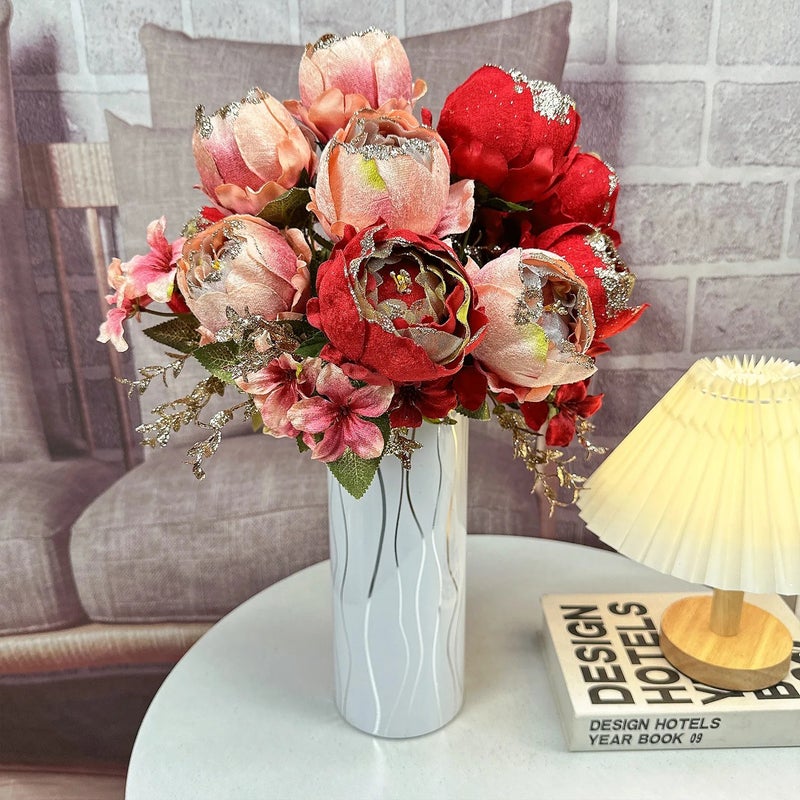 Bluejw European Style Peony Artificial Silk Bouquet with Gold Bundling – High-End Dried Plants for Elegant Dining Table Decoration - Image 4