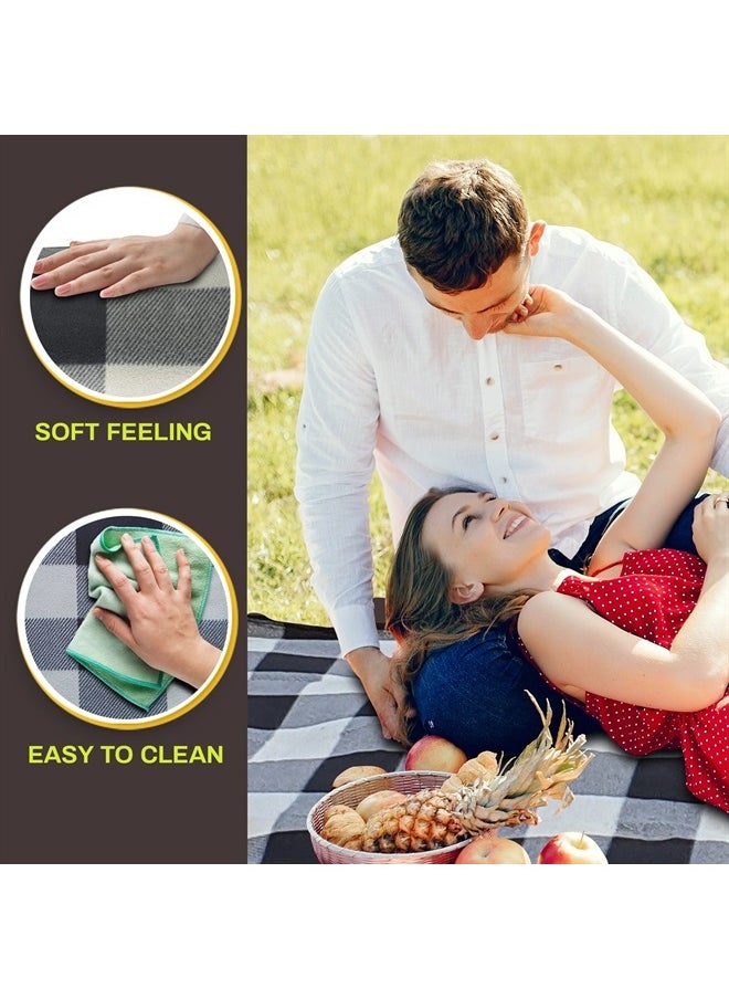 PortableAnd - Picnic Blankets, 3 Layer Soft Fleece Blanket for Beach,Camping on Grass, Waterproof, Sandproof, Best Gift for Couple & Families, Black and Gray Checkered - Image 1
