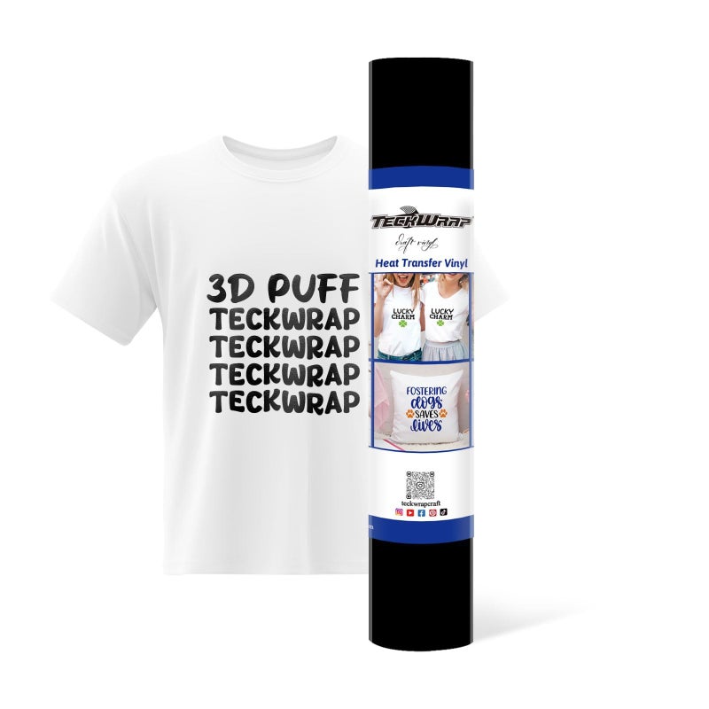 TECKWRAP Puff Vinyl Heat Transfer 3D Black Puff Vinyl HTV 10 x 5ft Black HTV Vinyl Iron On for DIY ClothingShirts Black