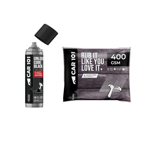 CAR101 Tyre & Trim Restorer (Pack of 1) + Multipurpose Microfiber Cleaning Cloth (Pack of 4, Grey, 400 GSM, 60x35cm) | Multi-Purpose Protectant for Rubber | Ultra-Soft Car & Bike Cleaning Towels - Image 1