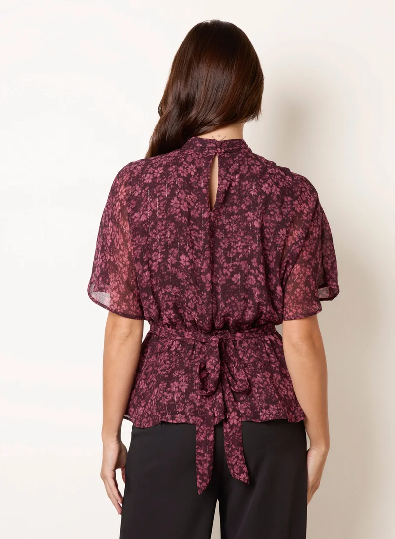 بلو فانيلا High Neck Floral Top