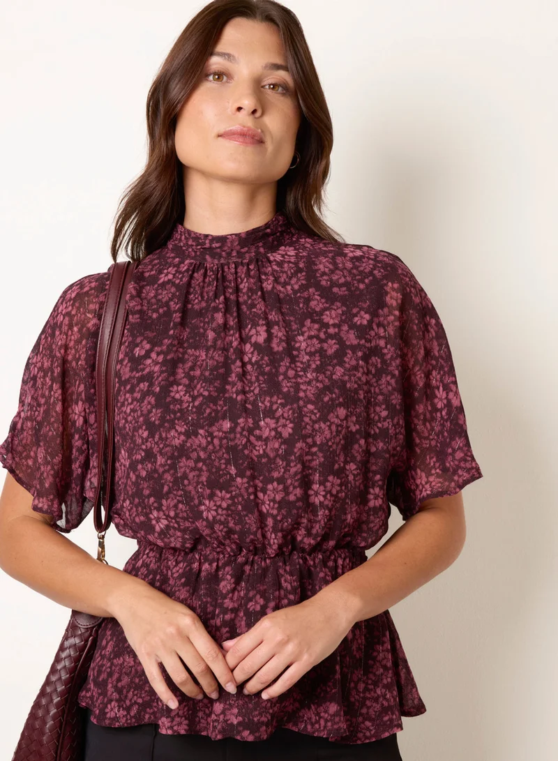 بلو فانيلا High Neck Floral Top