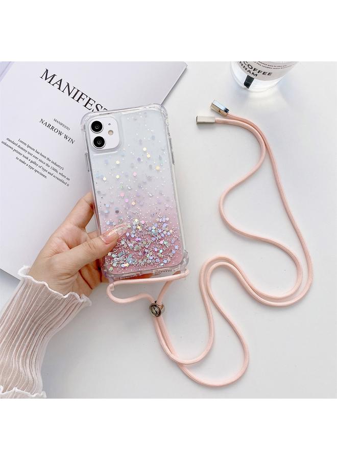 Zaboon Case For iPhone 13 Pro Gradient Glitter Powder Epoxy TPU Thickened Acrylic Shockproof Case with Round Neck Lanyard - Image 1