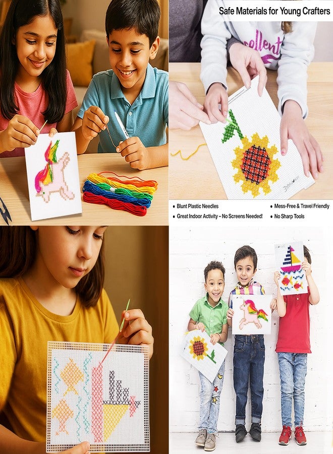 picknMAKE Pack of 3 Cross Stitch Embroidery Kits for Beginners & Kids | DIY Learning Craft Kit with Plastic Mesh, Woolen Yarn, Plastic Needle, Design Sheets, Magic Pen & Comb | Fun Needlecraft Hobby Set - Image 3