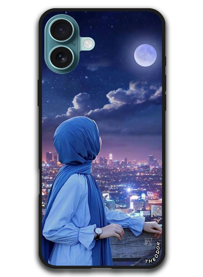 Theodor Protective Case Anti Scratch Shock Proof Bumper Cover For iPhone 16 (6.1)-inch Hijab Girl Looking at Moon - Image 1
