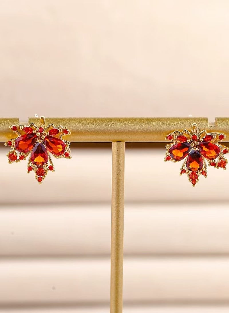 Maple Ear Studs, Radiant Ruby Maple Blossom Earrings, Vintage Orange Ear Accessory, Gift for Women