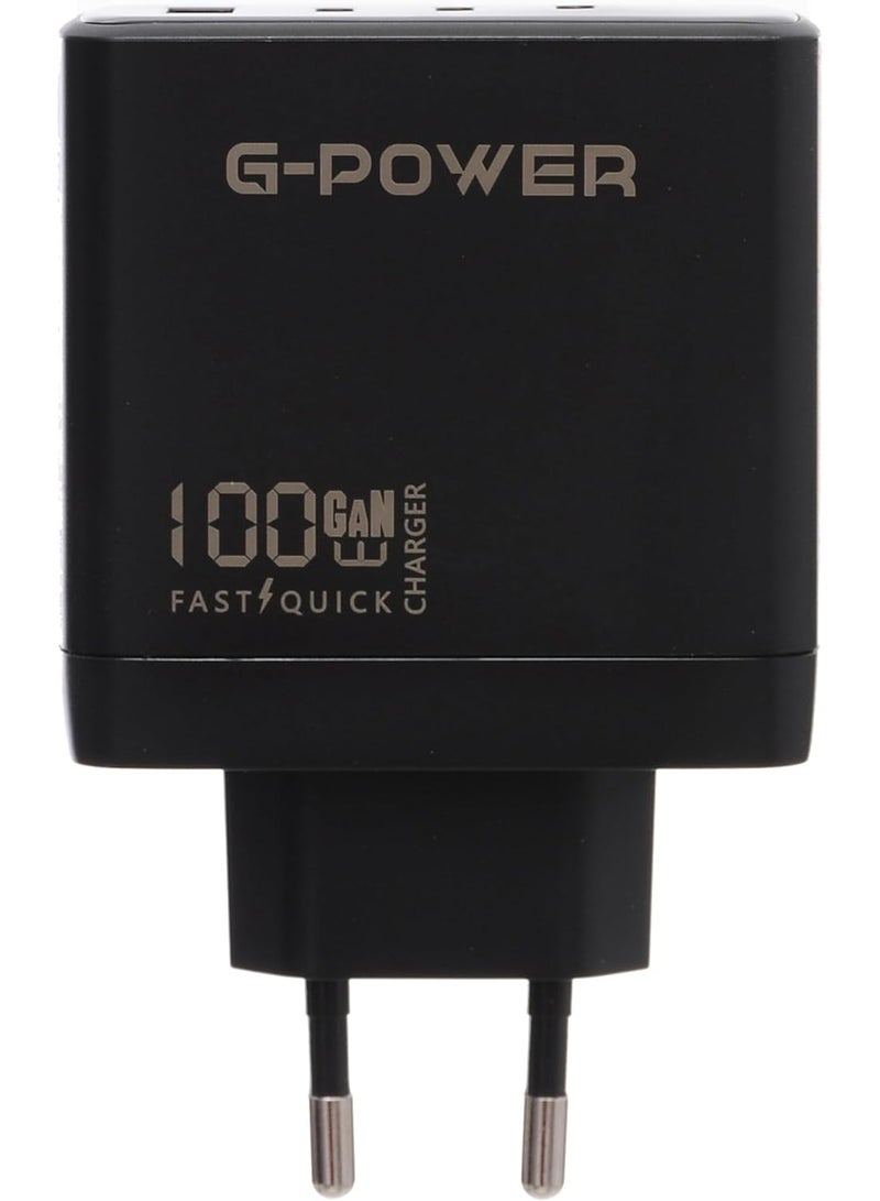 جي باور شاحن جي-باور GP-C18 بقوة 100 واط، 4 منافذ (USB-A و3 منافذ USB-C)، يدعم تقنية الشحن السريع كوالكوم 3.0، متوافق مع أجهزة ماك بوك برو، آيباد، جالاكسي، بيكسل، آيفون، وغيرها - أسود - Image 2