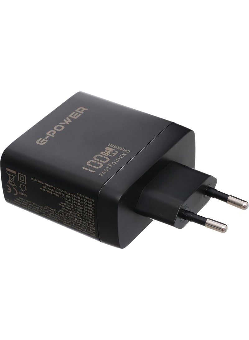 جي باور شاحن جي-باور GP-C18 بقوة 100 واط، 4 منافذ (USB-A و3 منافذ USB-C)، يدعم تقنية الشحن السريع كوالكوم 3.0، متوافق مع أجهزة ماك بوك برو، آيباد، جالاكسي، بيكسل، آيفون، وغيرها - أسود - Image 3