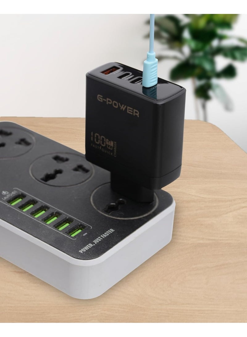 جي باور شاحن جي-باور GP-C18 بقوة 100 واط، 4 منافذ (USB-A و3 منافذ USB-C)، يدعم تقنية الشحن السريع كوالكوم 3.0، متوافق مع أجهزة ماك بوك برو، آيباد، جالاكسي، بيكسل، آيفون، وغيرها - أسود - Image 5