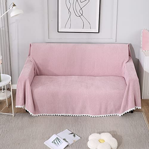 HOKIPO Chenille Sofa Cover Thick and Soft Throw 2 Seater, 180 (D) x 240 (L) cm, Pink (AR-4643-N7) - Image 1