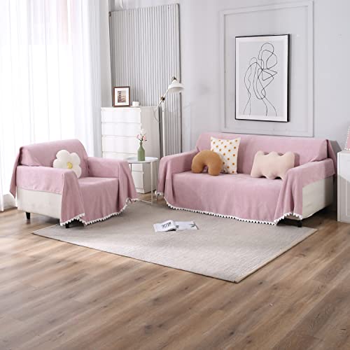 HOKIPO Chenille Sofa Cover Thick and Soft Throw 2 Seater, 180 (D) x 240 (L) cm, Pink (AR-4643-N7) - Image 3