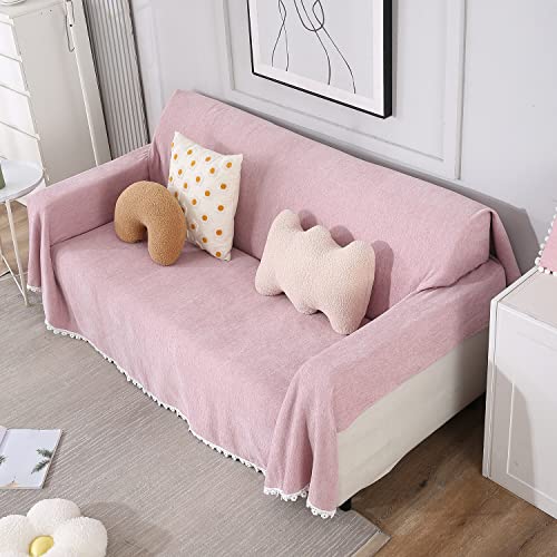 HOKIPO Chenille Sofa Cover Thick and Soft Throw 2 Seater, 180 (D) x 240 (L) cm, Pink (AR-4643-N7) - Image 2