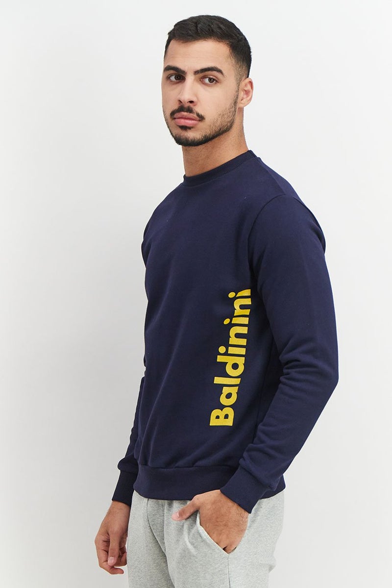 Baldinini Men Crew Neck Graphic Print Long Sleeves Sweatshirt, Navy Blue - Image 3