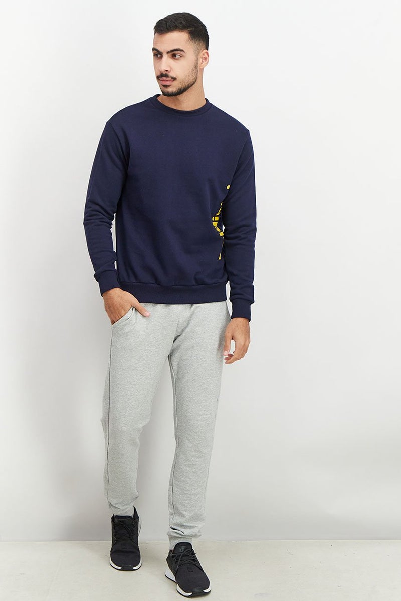 Baldinini Men Crew Neck Graphic Print Long Sleeves Sweatshirt, Navy Blue - Image 2