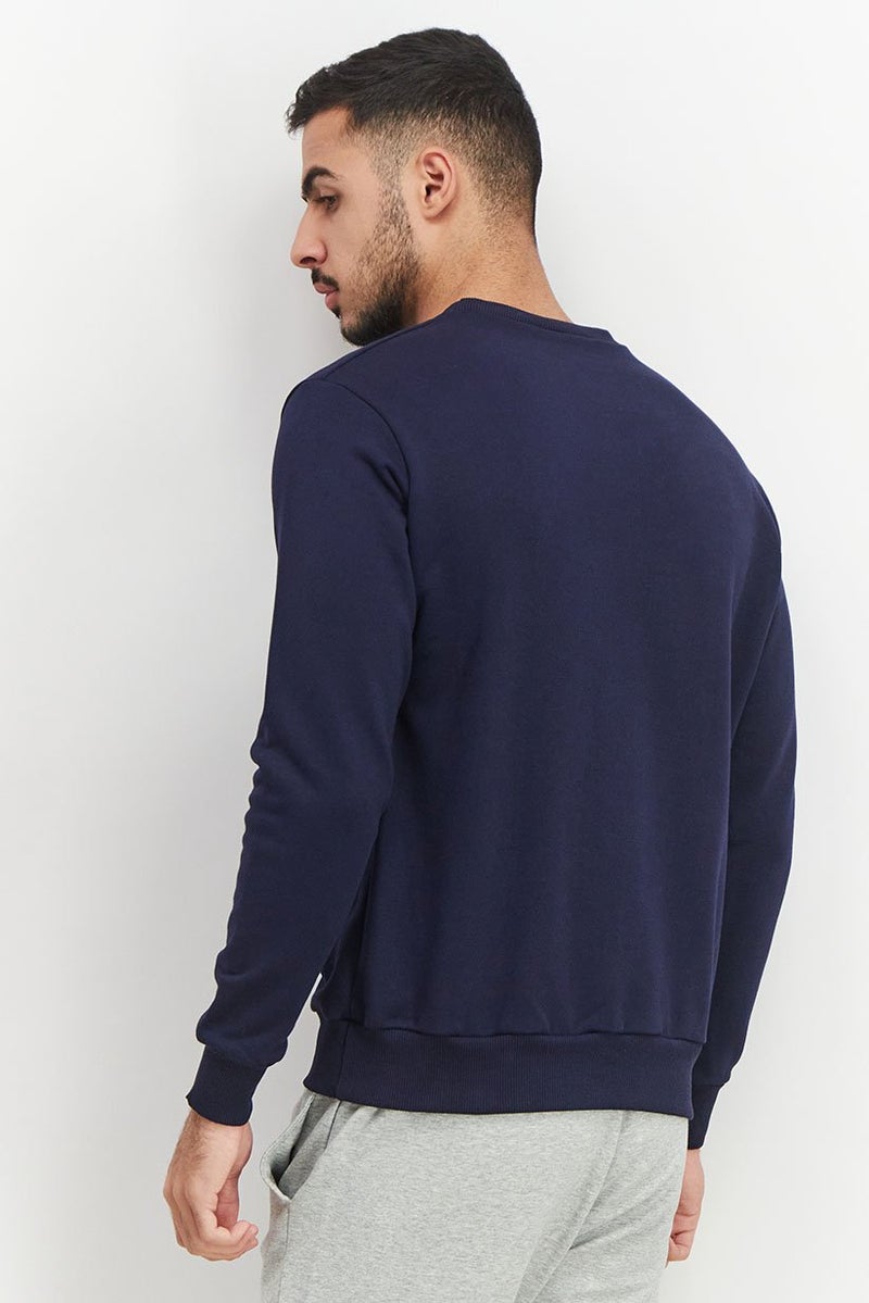 Baldinini Men Crew Neck Graphic Print Long Sleeves Sweatshirt, Navy Blue - Image 2