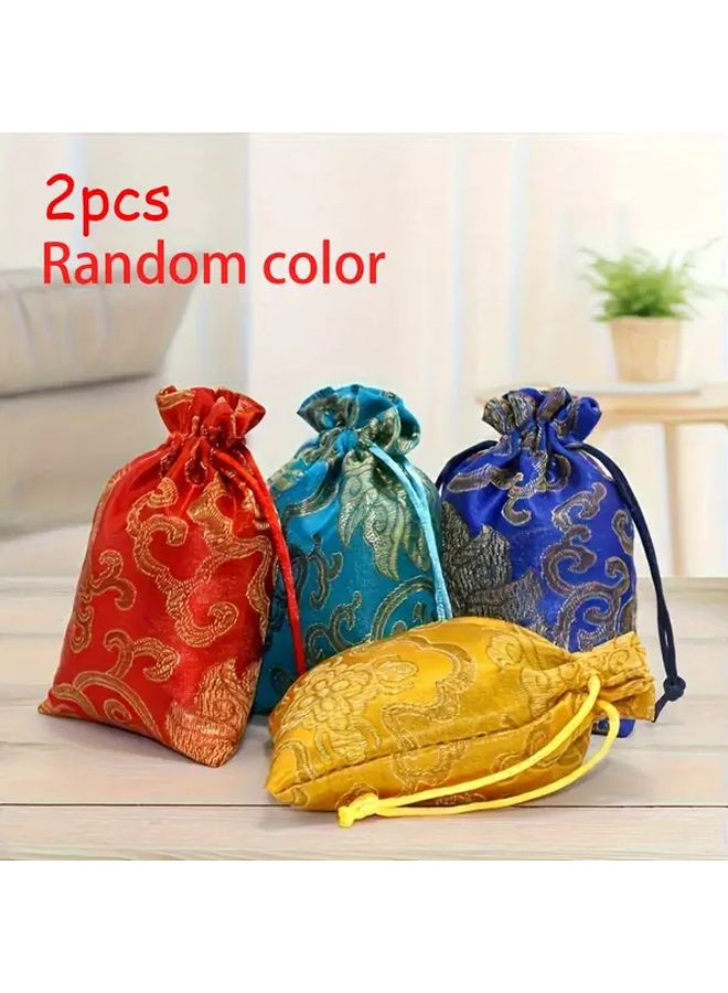 2pcs Random Color Chinese Style Multi Layer Velvet Jewelry Bags Drawstring Gift Box - Image 1