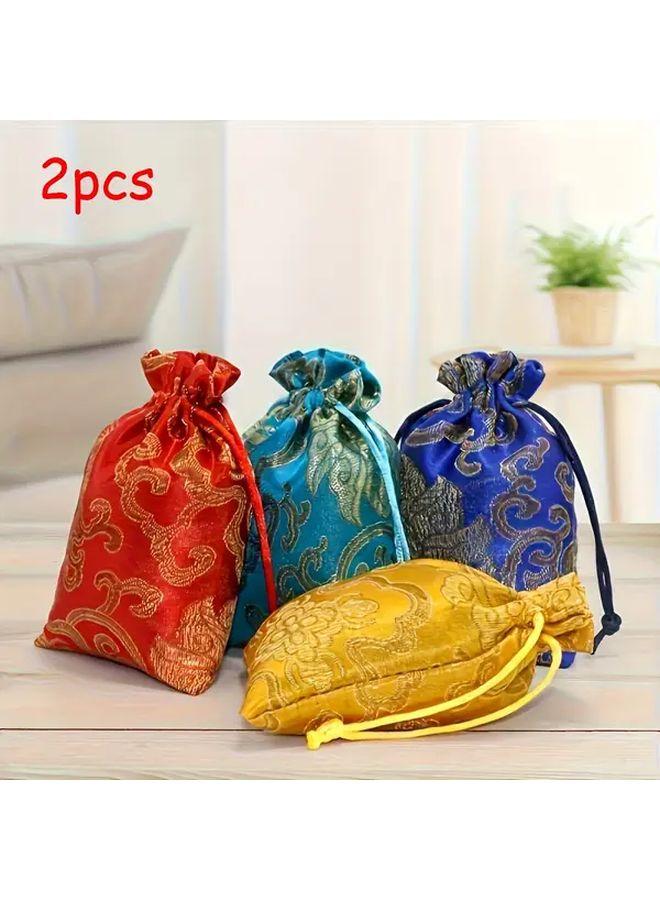 2pcs Random Color Chinese Style Multi Layer Velvet Jewelry Bags Drawstring Gift Box - Image 4