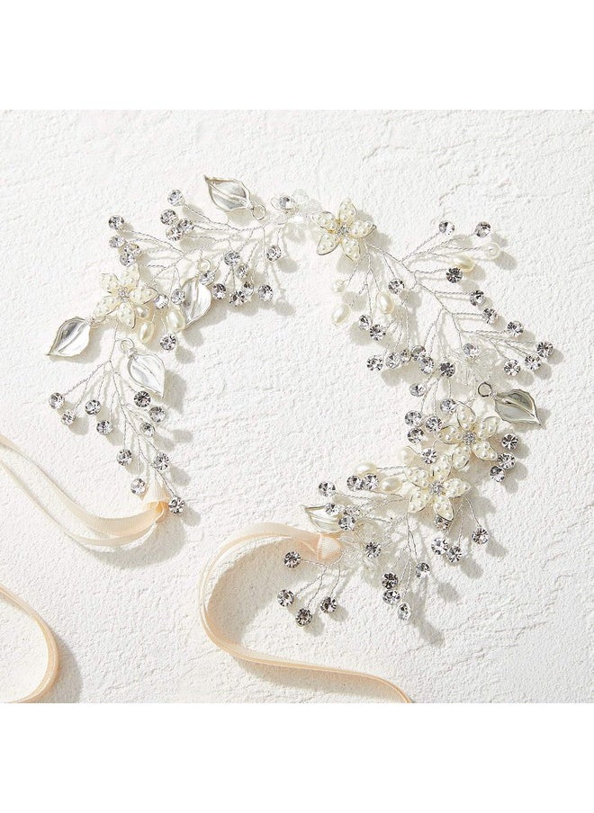 SWEETV Flower Girl Headpiece Silver Princess Wedding Headband Baby Girls Flower Pearl Hair Accessories For Birthday Party Photography  - Image 4