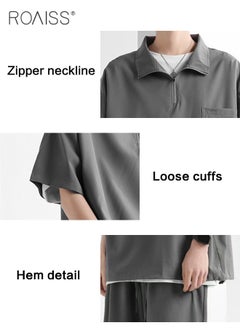 2-Piece Ice Silk Suit For Men'S Daily Commuting Short-Sleeved Stand-Up Collar Top And Outdoor Sports Loose Shorts Suit - pzsku/Z373AFDB3A1FDC3FFFD89Z/45/_/1712544299/c996b60c-5b0c-4624-9987-98481474ad92