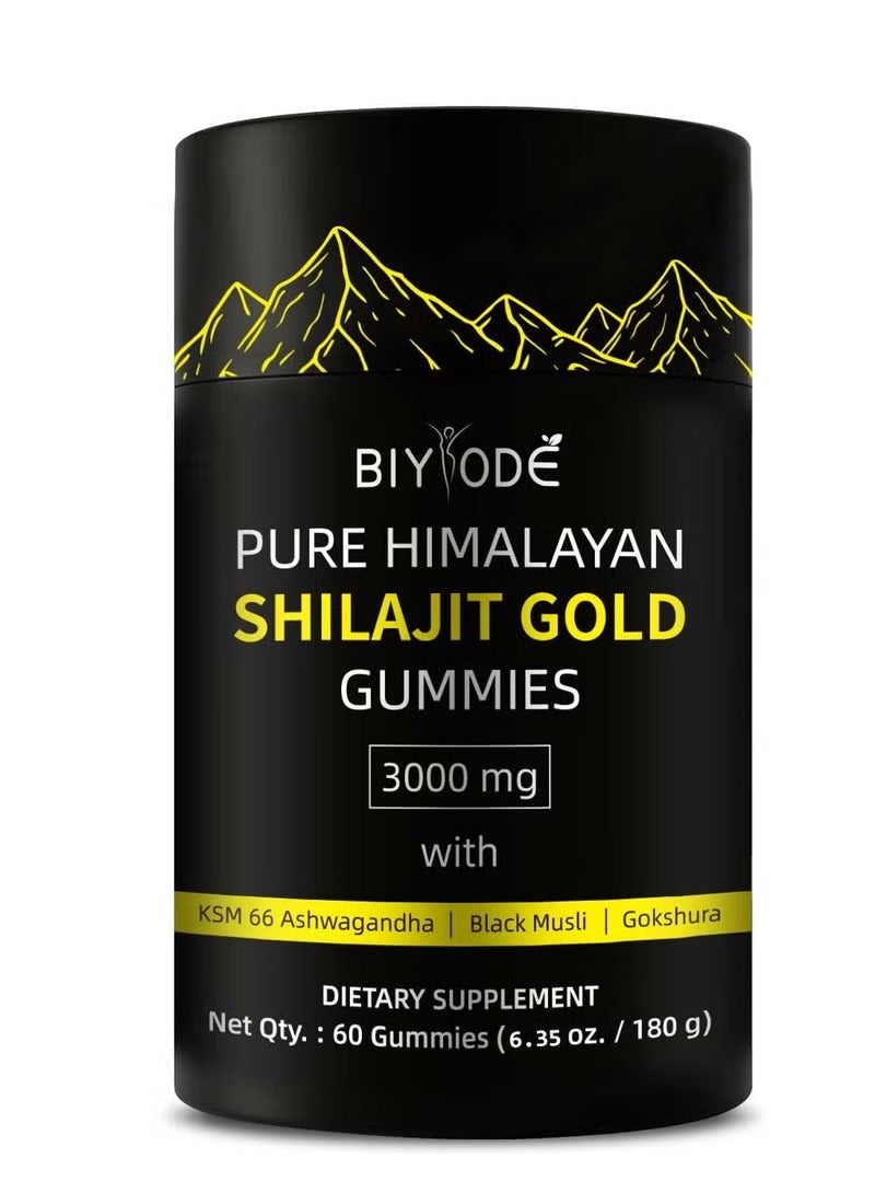 BIYODE Pure Himalayan Shilajit Gummies Gold I Lab Tested I No Added Sugar I Ashwagandha, Gokshura| Fulvic Acid & 85+ Trace Minerals I for Men, Women I Non-GMO I 100% Natural & Organic I 60 Gummy  - Image 1