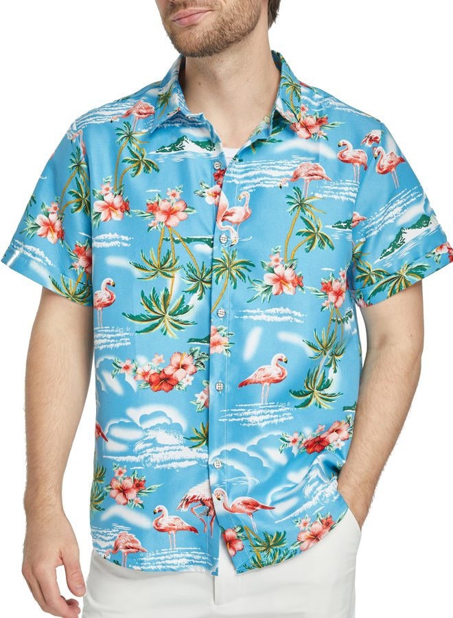 SSLR Mens Hawaiian Shirt Flamingos Casual Short Sleeve Button Down Shirts Aloha Shirt, Blue, M - Image 1