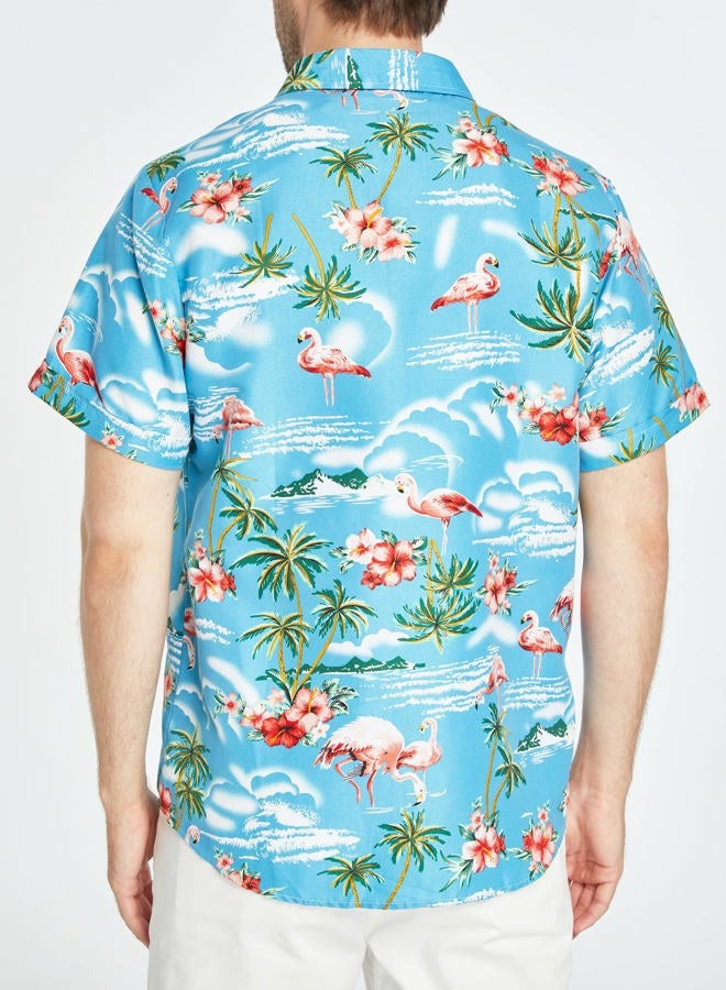 SSLR Mens Hawaiian Shirt Flamingos Casual Short Sleeve Button Down Shirts Aloha Shirt, Blue, M - Image 5