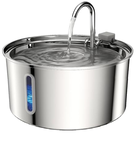 Foliam® Cat Water Fountain - 3.2L/108oz Stainless Steel Pet Water Drinking Fountain for Cats Indoor, Dog Water Fountain with Water Level Window (Steel, Round 3L-1) - Image 1