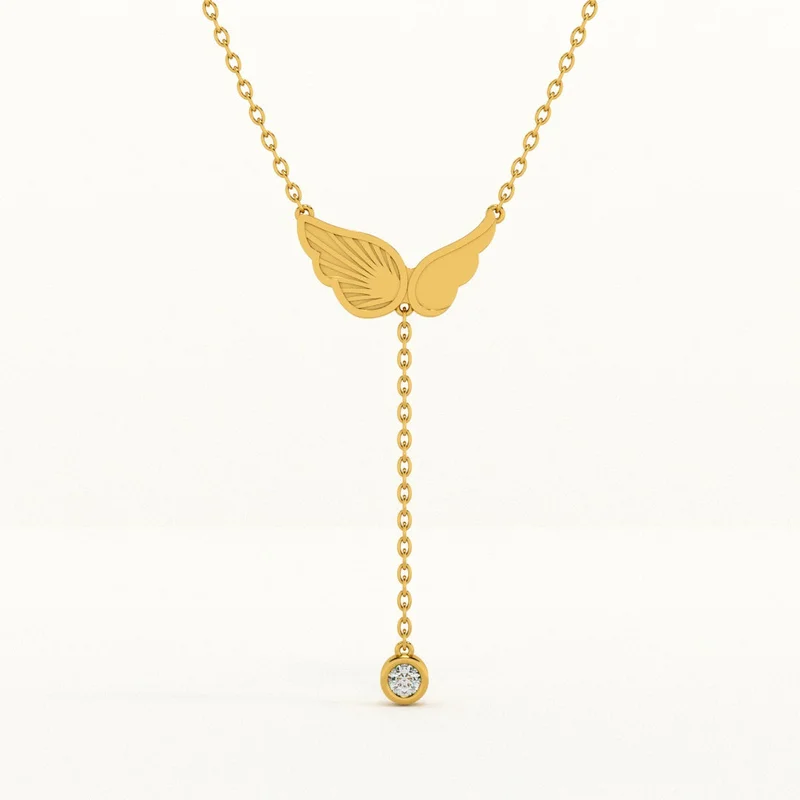 بالموناس 18K Gold Tone Plated Angel Wing Dangling Diamond Necklace For Women - Waterproof & Anti-Tarnish
