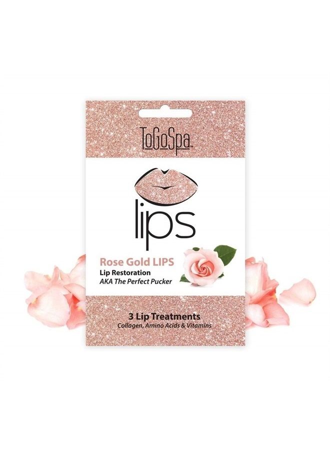ToGoSpa Rose Gold LIPS, The Perfect Pucker | Moisturize, Hydrate, and Soothe Lips | Anti-Aging Clean Collagen Gel Masks with Hyaluronic Acid, Vitamins C & E, Rose Extract and Gold Powder - 3 Pack - Image 1