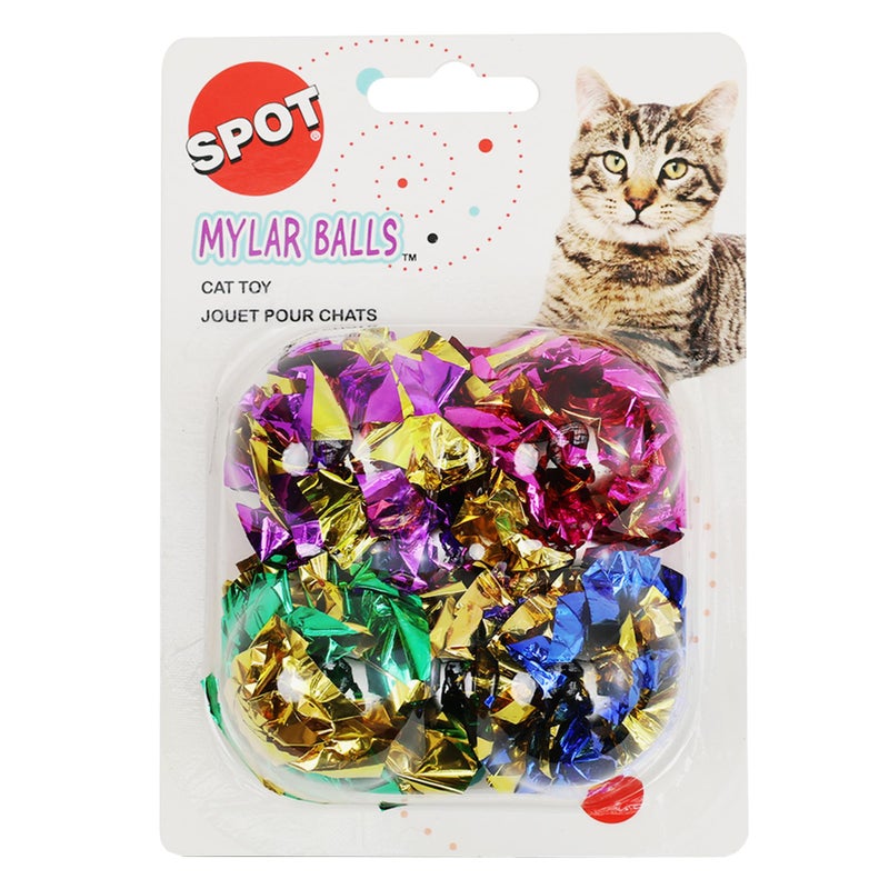SPOT Mylar Balls Cat Toys - Fun, Crinkly Balls are Perfect for Swatting and Batting, Shiny and Colorful Toys to Entertain Cats and Kittens - Pack of Four 1.5" Balls, Assorted Colors - Image 1
