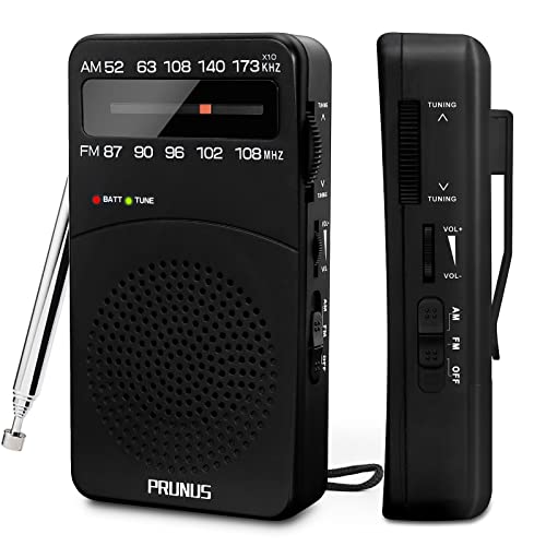 PRUNUS J-166 Portable Radio AM FM, Battery Operated Radio with Tuning Light, Back Clip, Excellent Reception, AM FM Radios Portable, Transistor Radios - Image 1