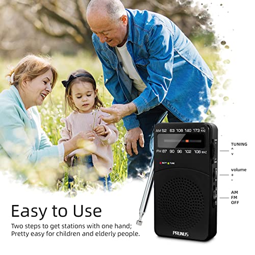 PRUNUS J-166 Portable Radio AM FM, Battery Operated Radio with Tuning Light, Back Clip, Excellent Reception, AM FM Radios Portable, Transistor Radios - Image 5