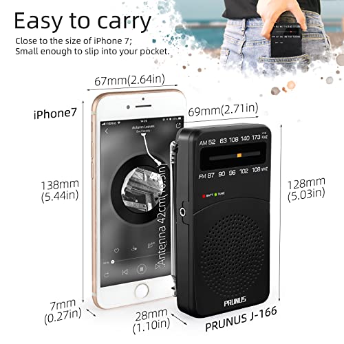 PRUNUS J-166 Portable Radio AM FM, Battery Operated Radio with Tuning Light, Back Clip, Excellent Reception, AM FM Radios Portable, Transistor Radios - Image 4