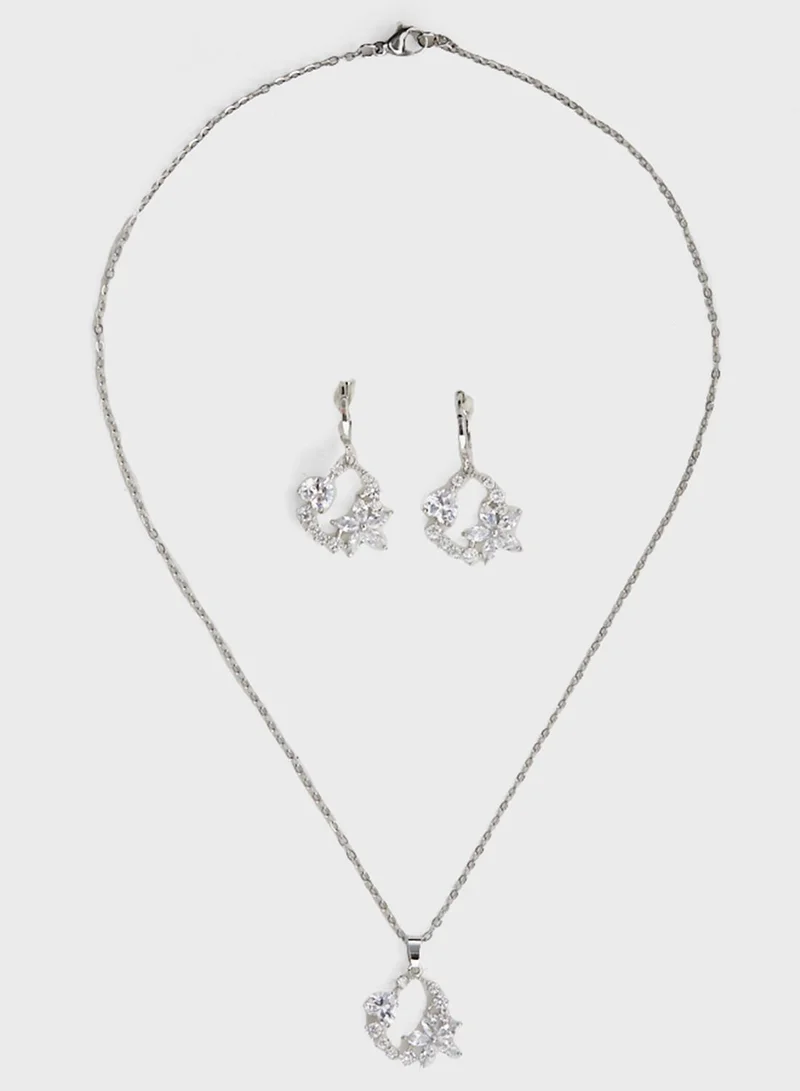 Ella Limited Edition Cz Floral  Pendant Necklace & Earrings Set