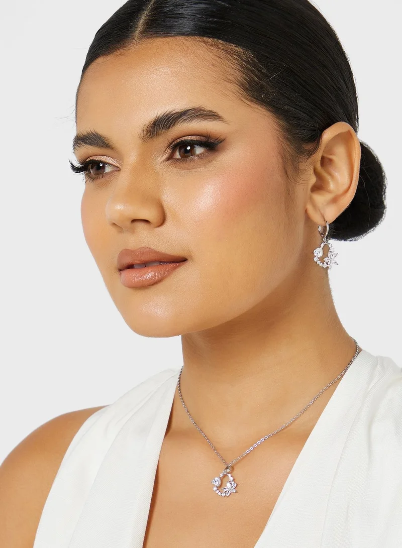 Ella Limited Edition Cz Floral  Pendant Necklace & Earrings Set
