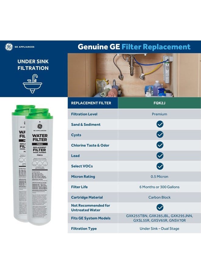 GE FQK2J Under Sink Water Filter Replacement | Dual Flow | NSF Certified: Reduces Sediment, Rust & Other Impurities from Water | Replace Every 6 Months for Best Results | 2 Water Filters - Image 5