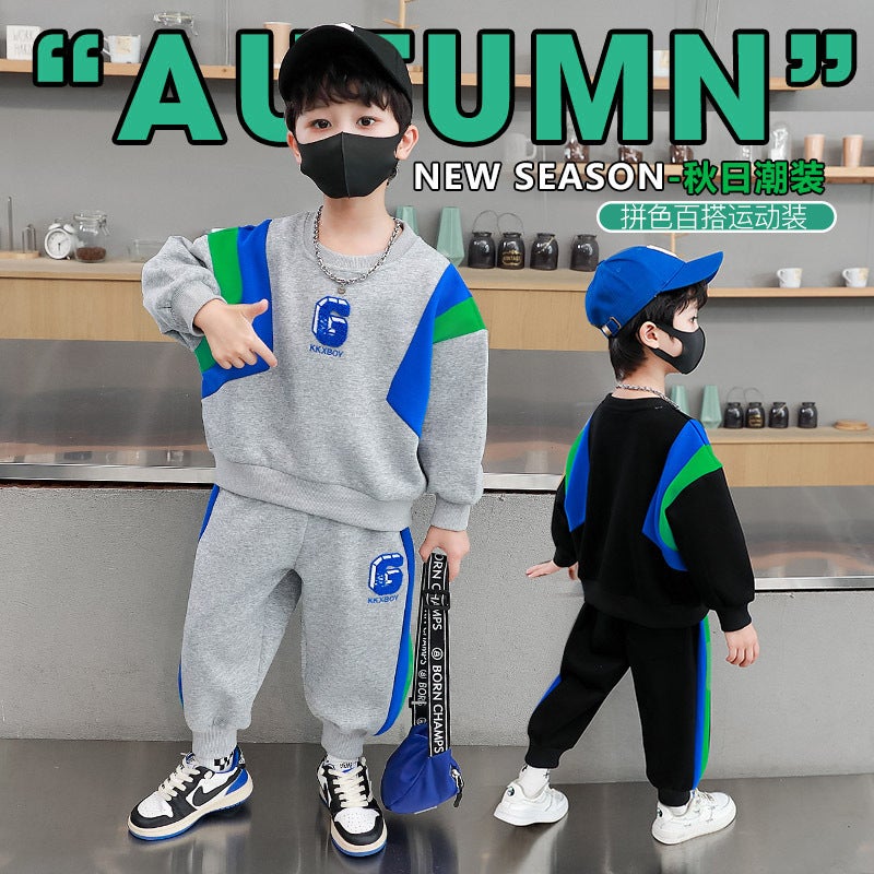 Children'S Clothing Boys Suit New Fashionable Medium And Big Children Boys Two-Piece Suit Fried Street Handsome Sports Suit Fashion - Image 3