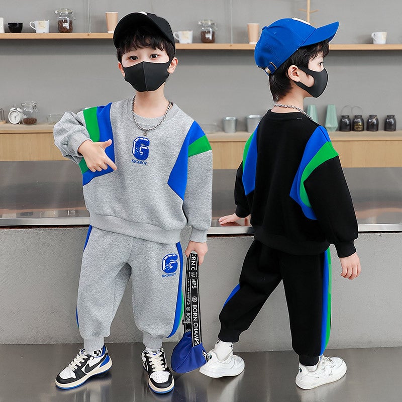 Children'S Clothing Boys Suit New Fashionable Medium And Big Children Boys Two-Piece Suit Fried Street Handsome Sports Suit Fashion - Image 2