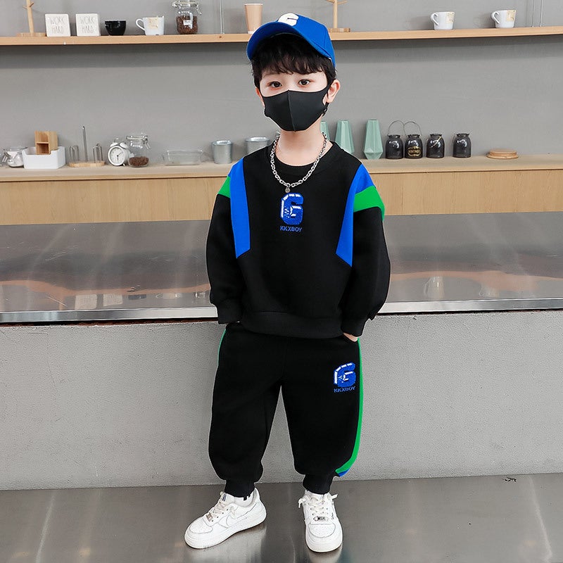 Children'S Clothing Boys Suit New Fashionable Medium And Big Children Boys Two-Piece Suit Fried Street Handsome Sports Suit Fashion - Image 1