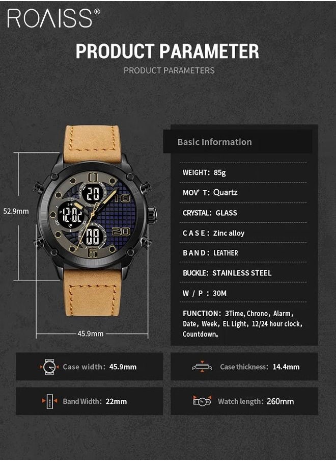 Men's Analog Digital Dual Display Sports Watch Multifunctional Waterproof Luminous Leather Strap Electronic Quartz Wristwatch with Alarm Stopwatch Backlight 12H/24H for Outdoor Activities - pzsku/Z373B6538EE75080E2995Z/45/_/1685968618/470e0794-dd61-4a0a-b06c-0905dd869066