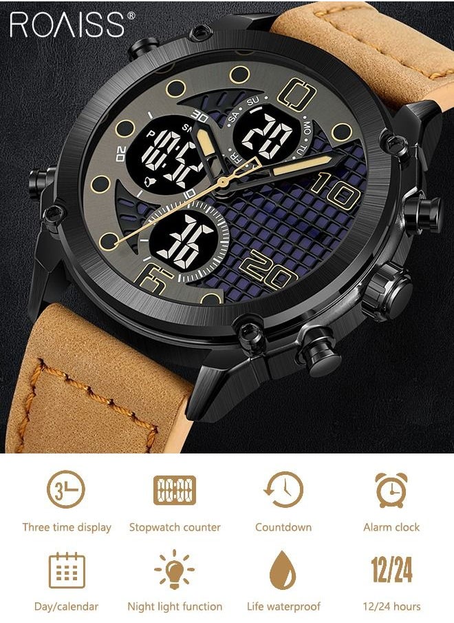 Men's Analog Digital Dual Display Sports Watch Multifunctional Waterproof Luminous Leather Strap Electronic Quartz Wristwatch with Alarm Stopwatch Backlight 12H/24H for Outdoor Activities - pzsku/Z373B6538EE75080E2995Z/45/_/1685968618/aecf2369-648b-48bf-ae32-8a121e089a76