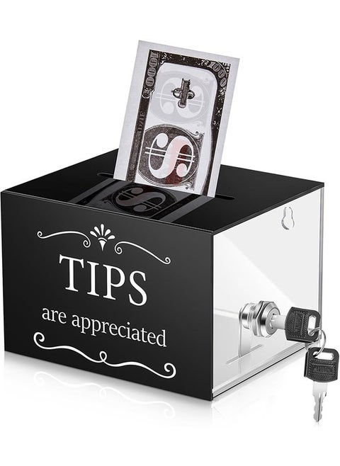 Tip Jars for Money 6 x 4 x 5 Inch Acrylic Tip Collection Box with Lock Donation Suggestion Box for Tip Storage Container Raffling Box for Bartender Bars, Musicians Restaurants Driver