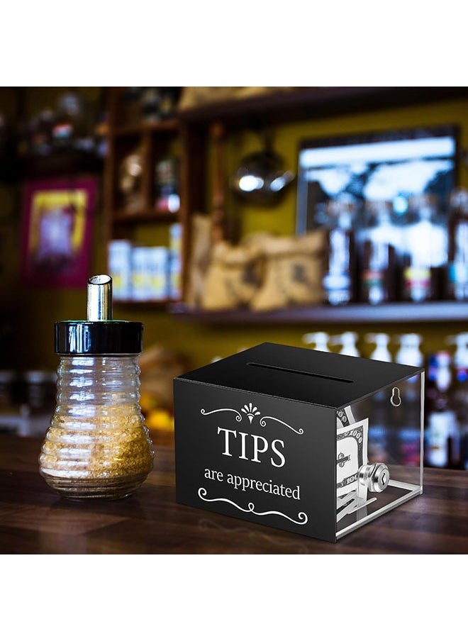 Tip Jars for Money 6 x 4 x 5 Inch Acrylic Tip Collection Box with Lock Donation Suggestion Box for Tip Storage Container Raffling Box for Bartender Bars, Musicians Restaurants Driver