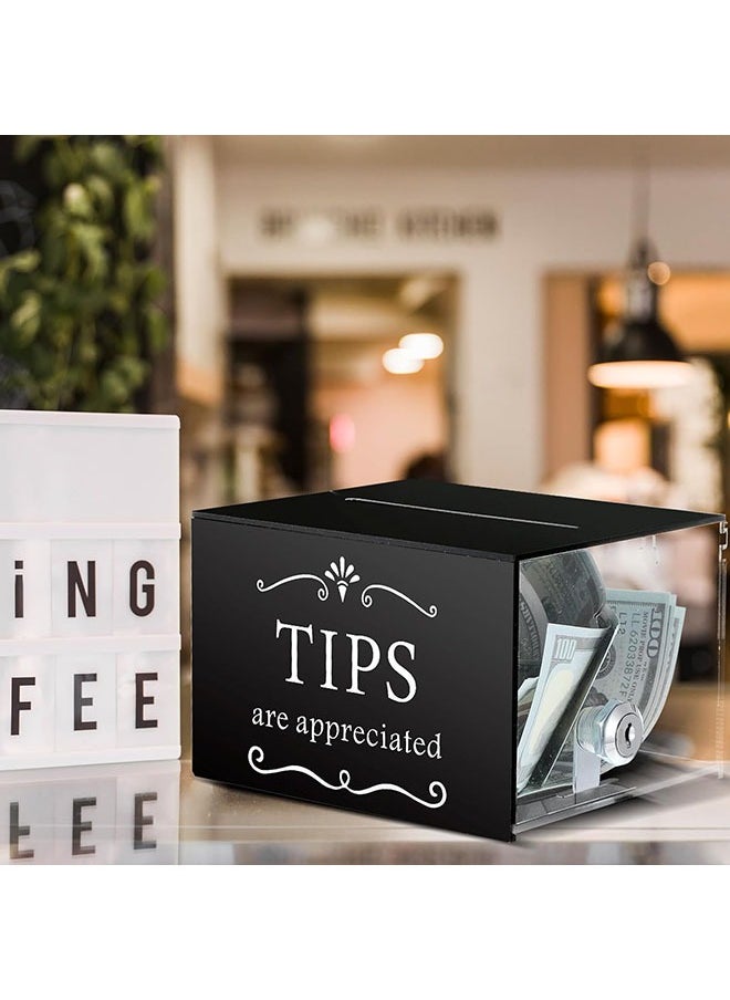 Tip Jars for Money 6 x 4 x 5 Inch Acrylic Tip Collection Box with Lock Donation Suggestion Box for Tip Storage Container Raffling Box for Bartender Bars, Musicians Restaurants Driver