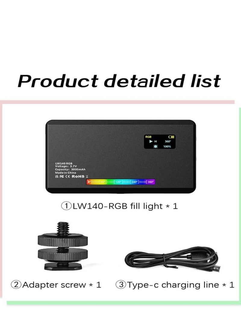 W140 RGB LED Video Light Rechargeable Photography Fill Light CRI95+ 2500K-9000K Dimmable 20 Lighting Effects with LCD Display Cold Shoe Adapter for Vlog Live Streaming Video Conference Product  - Image 5