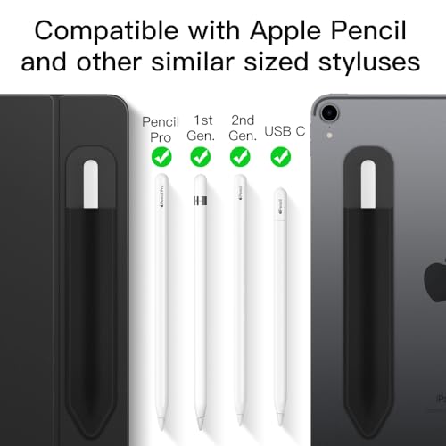 MoKo Pencil Holder Sticker Fit Apple Pencil Pro, Apple Pencil (USB-C), iPencil 1st/2nd Generation, Elastic Pencil Pocket Pouch Adhesive Sleeve Attached to iPad Case for Stylus Pens,Black - Image 2