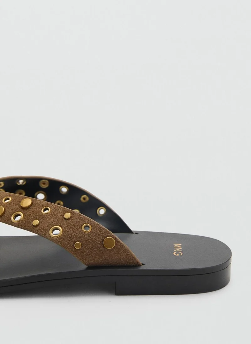 MANGO Suede Sandals With Eyelet Straps