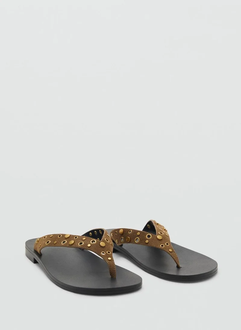 مانجو Suede Sandals With Eyelet Straps